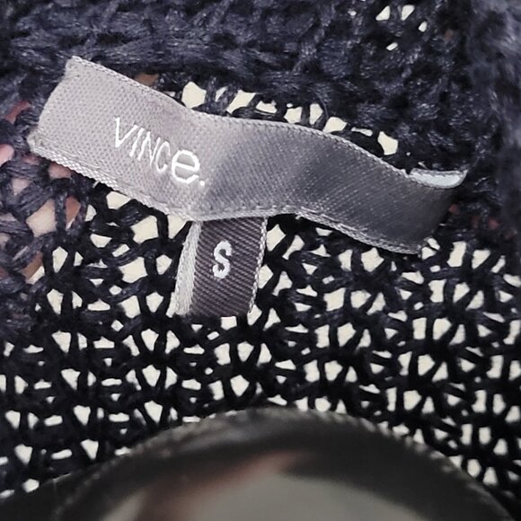 VINCE 100% Linen Cardigan sweater navy blue open knit size small - Picture 5 of 7